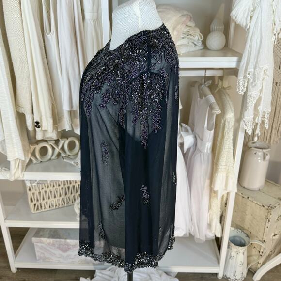JMD New York Plus sz. 2X navy blue sheer beaded jacket mother of the bride #4164 - Picture 2 of 10